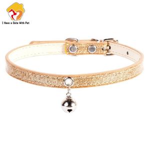 Wholesale silver dog collars resale online - Dog Collars Leashes Accessories With Small Silver Gold Bell Bling Collar PU Leather Personalized Pet Necklace Strap For Puppy Cat Product