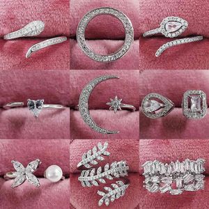 925 Sterling Silver Womens Star Moon Pierścień wyjątkowa biżuteria zaręczynowa Pure Wedding R4596