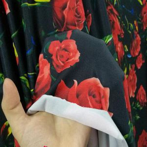 Good Side Elastic Dance Fabric Cotton Spandex Knitted Red Rose Flower Print DIY Sewing Dress Clothing T Shirt