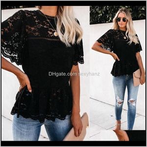 T Shirt Tops Tees Clothing Apparel Drop Delivery Womens Fashion Lightweight Short Flowy Sleeves Glam White Lace Peplum Top Aq6Jc