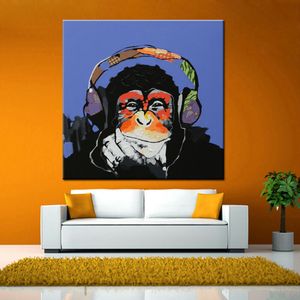 musik-kunst-gemälde. großhandel-Musik Affe Ölgemälde auf Leinwand Home Decor Handkräfte HD Print Wandkunst Bild Anpassung ist akzeptabel
