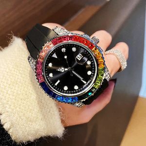 halkalar elmaslar toptan satış-2021 Tasarımcı Saatler Gökkuşağı Yüzük Elmas Beş Renk Erkek Bayan Saatı Kuvars Hareketi Erkekler İzle