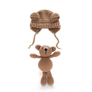 little Bear hat and doll Photo Props newborn photography baby crochet clothes boy accessories girl outfit Y2