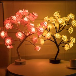 縞模様の休日の照明LEDランプのバラの花の木の形のUSB港とパーティーバレンタインの日のためのバッテリー駆動の装飾テーブル