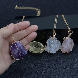Crystal Wire Natural Stone Necklace Onregelmatige Quartz Agate Gemstone Hanger Vrouwen Kettingen Mode sieraden Will en Sandy Gift