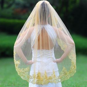Brudslök Luxury Sequined Gold Short Wedding Veil med Comb Bling Voile de Marie