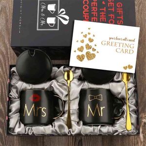 Mr and Mrs Coffee Mugs Cups Gift Set for Engagement Wedding Bridal Shower Bride and Groom To Be lyweds Couples Black Ceramic