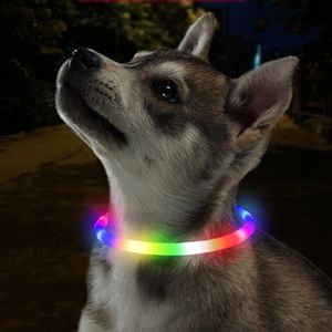 coleira de segurança para cães venda por atacado-LED Pet Dog Collar Night Safety Luminous Colares Brinquedo Anel para Cães Gatos Puppy Products USB Carregamento Ajustável