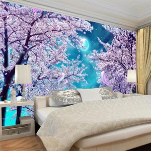 Wallpapers Custom Size Mural D Blue Sky Cherry Blossom Tree Flowers Wall Modern Landscape Living Room Self Adhesive Wallpaper Waterproof