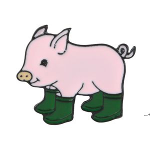Piggy in Rain Boots Cartoon Brooch Pink Pig Drip Badge Hard Enamel Pin Collection Button Collar Decor Bag Kids Jacket Denim Hat NHE12126