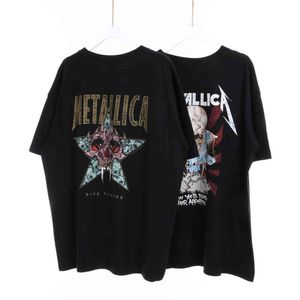 metallica shirts оптовых-Рок Metallica Alphabet Печать с коротким рукавом Высокая улица Мойка Старый Бибер Футболка Винтаж
