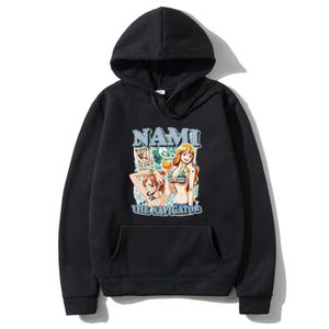 Mäns Hoodies Sweatshirts Japan Anime One Piece Hoodie Sexig Nami Print Premium Harajuku Manga Unisex Streetwear Men Kvinnor Casual Loose Swe