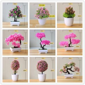 Wholesale small pink flowers plant resale online - Decorative Flowers Wreaths Styles Small Bonsai Pink Series Artificial Plants Plastic Grass Ball Pine Tree Potted Christmas Home Party De