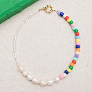 colours beads necklace toptan satış-Chokers Renkli Midilli Boncuk Düzensiz Tatlısu Barok Inci Billie Kolye Punk Beyanı Tasarımcı Altın Kaplama Cıvata Yürong