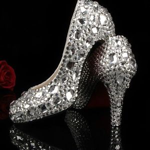 saltos de diamante de prata e diamante venda por atacado-Sapatos de vestido Crystal High Heel Silver Color Wedding Diamantes das Mulheres e Strass Brown Bombas Senhoras