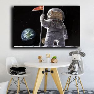 persönlichkeitsbilder großhandel-Gemälde Lustige Kat Cosmonaut Leinwand Interieur Personalisierte Nette Wohnzimmer Dekoration Wandkunst Poster Bilder