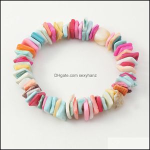 broken beads toptan satış-Boncuklu Strands Bilezikler Takı S2498 Bohemian Moda Colorf Taş Kırık Kabuk Bilezik El Yapımı Irregar Elastik Renk Çakıl Bırak Deliv