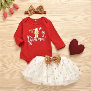christmas clothing for girls großhandel-Au stock baby mädchen m meine Weihnachtstops Strampler Tüll Kleid Outfits Set Kleidung y2