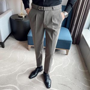 скинни хэки брюки оптовых-Мужские брюки бренд сплошные повседневные эластичные длинные брюки хлопчатобумажные серые черные хаки тощие рабочие брюки для мужской классической одежды