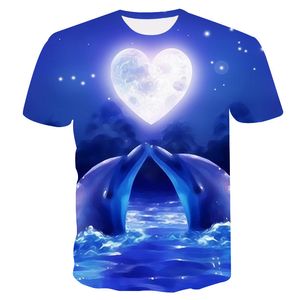 dolphins t shirts großhandel-Liebe und Delphin Lose Kurzarm D Druck Trendy T Shirt Rundhals vielseitiger Oberteil