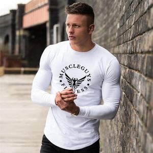 Wholesale stretch fit t shirts resale online - Muscleguys autumn long sleeve T shirt men brand clothing cotton comfortable slim fit T shirt male top fitness stretch Tshirt