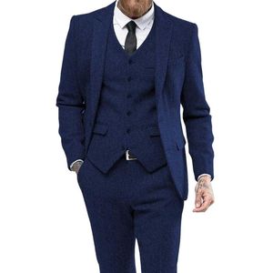 Men s Suits Blazers Winter Wool Tweed Mens Herringbone Piece Jacket Vest Pants Set For Groom Wedding Tuxedo Formal Business Blazer Mascu