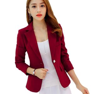 bayanlar mavi kısa kollu ceketler toptan satış-Kadın Takım Elbise Ceketler Çalışma Ofisi Ince Bayanlar Üst Blazer Kısa Tasarım Uzun Kollu Feminino Şarap Kırmızı Lacivert Gri