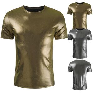 camisa do colar do ouro venda por atacado-Homens camisetas ouro de verão de mangas curtas redondas t shirt com face brilhante