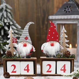 クリスマスデスクトップ飾りサンタクロースGnome木製カレンダーアドベントダウンカウントダウンデコレーションホームタブレーションの装飾W