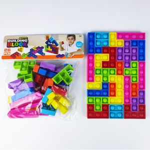 Wholesale stress toys for autism resale online - 27pcs Tetris Blocks Reliver Stress Toys Simple Dimple Puzzle Push It Bubble Antistress Relieve Autism Sensory Toy