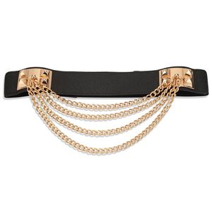 Wholesale female gold waist chains for sale - Group buy Belts Fashion Elastic Dress Belt For Women Rivet Metal Gold Waist Chain Waistband Ladies Leather Female Punk