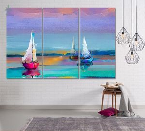 segelbootboot großhandel-Gemälde Segelboot Sea Segeln Leinwand Drucken Boot Moderne Abstrakt Bunte Impressionismus Kunst Wanddekor