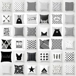 yastık siyah beyaz toptan satış-Yastık Dekoratif Yastık Oturma Odası Basit Siyah Beyaz Geometri Yastık Kılıf Modern Nordic Dekoratif Yastıklar Kanepe Kanepe Atmak Araba Ev