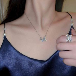 Diamond set zircon Bow Necklace Ring Korean design fashion personality trendy net red temperament pendant index finger ring