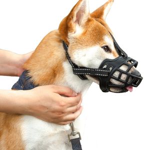 Reflective Basket Collar Leash Rubber Mouth Cover Muzzle Adjustable Stop Bite Bark for Small Medium Large Dog