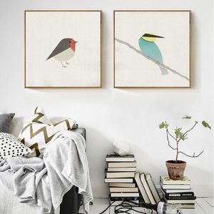 cute pictures toptan satış-Resim Sergisi Sevimli Kuşlar Robin Arı Eater Tuval Boyama Posterler Ve Baskılar Nordic Duvar Sanatı Resimleri Oturma Odası Ev Dekor Için