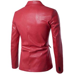 costume de moto rouge achat en gros de Costumes Hommes Blazers Robe en cuir PU rouge Hommes Mariage Fête Mens Veste Casual Slim Moto Moto Faux Homme JM9W