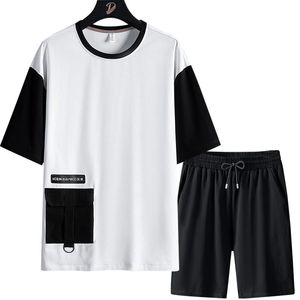ingrosso tracksuit di grandi dimensioni nere-Summer Black Bianco Patchwork T shirt da uomo Set Hip Hop Streetwear Tracksuits Oversize Uomo Uomini Arajuku Grandi tasche Suts Suits XL