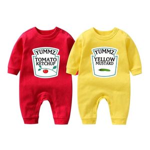 gelbe baby-outfits großhandel-Ysculbutol baby bodysuit yummz tomate ketchup senf rot gelb set jungen mädchen kleidung baby outfits