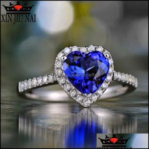 Solitaire ring ringar smycken granat röd personlighet ruby färg sier vit blå kärlek hjärta romantisk finger diamant aquamarine för kvinnor w