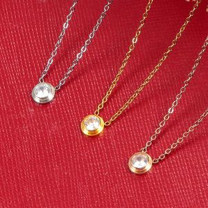 weiße goldkettenfrauen großhandel-Singel CZ Diamant Anhänger Rose Gold Silber Farbe Halskette für Frauen Vintage Kragen Kostüm Schmuck nur mit Tasche