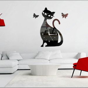 horloge murale chat noir achat en gros de Horloges murales Horloge Cat Miroir Noir Moderne Design Home Decor Montre