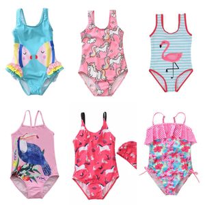 satılık yazlık bikiniler toptan satış-Yaz Mayo Çocuk Mayo Tek Parça Bebek Kız Moda Karikatür Bikini Çocuk Yüzmek Plaj Giyim Prenses Etek Giyim Satılık G54IFAF