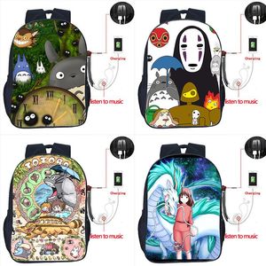 Rugzak Totoro USB Charge Hoge kwaliteit Cartoons Jongens Meisjes Studenten Boek KnapsAck Fashion Travel Tassen Spirited Away Schooltas