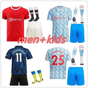 Kids Men Manchester Soccer Jersey Sancho Bruno Cavani Pogba Utd Kit piłkarski Koszulki dziecięce Skarpetki