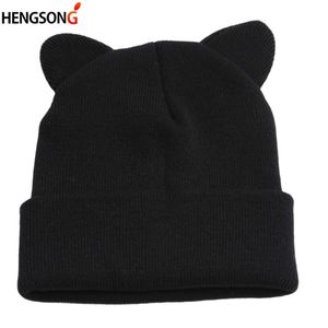 Wholesale cat cap wool resale online - Men s women s hats with cat ears fashionable wool hats warm casual gray and white