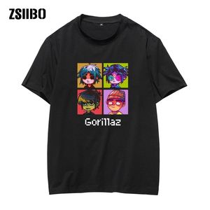 Gorillaz Male T Shirt Anime Herrskjortor Kortärmad Rolig T shirt Män Mens Toppar Tees Rock Band Camiseta Kläder