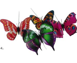 庭の装飾12cmカラフルな2つのレイヤーの羽の大きな蝶のステークス屋外ガーデニング偽の昆虫rrf12796