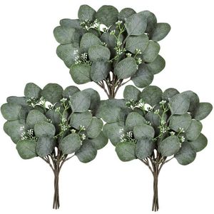 Sztuk Sztuczny Eucalyptus Liście łodygi Guzik Greenery Faux Face Srebrny Dolar Roślin Oddział Dekoracyjne Kwiaty Wieńce