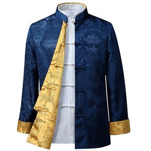 çince çift ceketler toptan satış-Erkek Ceketler Gömlek Tang Kostüm Çift Taraflı Longsleeved Çin Tarzı Yaka Ceket Orta Yaşlı Yaşlı Babası Geri Dönüşümlü